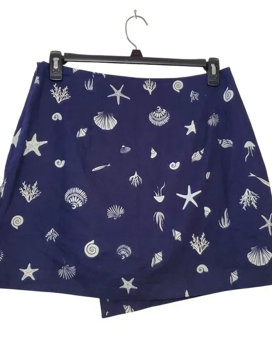A New Day Navy Blue Skort With White Seashell Print Size 10 Side Zipper Closure - Picture 4 of 10